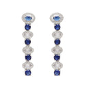 Rhodium-Plated Silver Toned Oval Navy Blue American Diamond Long Necklace with Earrings Jewellery Set