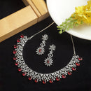 Rhodium-Plated Red & White Dribble Shape American Diamonds Studded Necklace & Earrings Jewellery Set