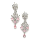 Rhodium-Plated Silver Toned Pink American Diamond studded Spiked Shaped Drop Earrings