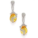 Rhodium-Plated Yellow & White American Diamond studded Trardrop Shaped Drop Earrings