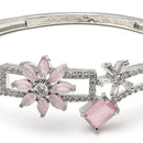 Rhodium-Plated Silver Toned Pink American Diamond Studded Bracelet