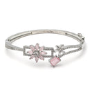 Rhodium-Plated Silver Toned Pink American Diamond Studded Bracelet