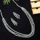 Rhodium-Plated Sea Green American Diamond Studded Layered Necklace & Earrings Jewellery Set