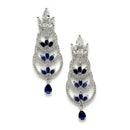 Rhodium-Plated Silver Toned Navy Blue & White American Diamond studded Crescent Shaped Drop Earrings