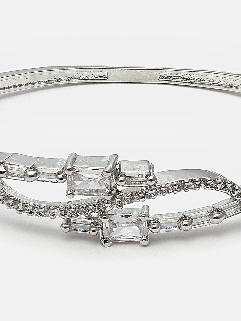 Rhodium-Plated White American Diamond Studded Kada Bracelet