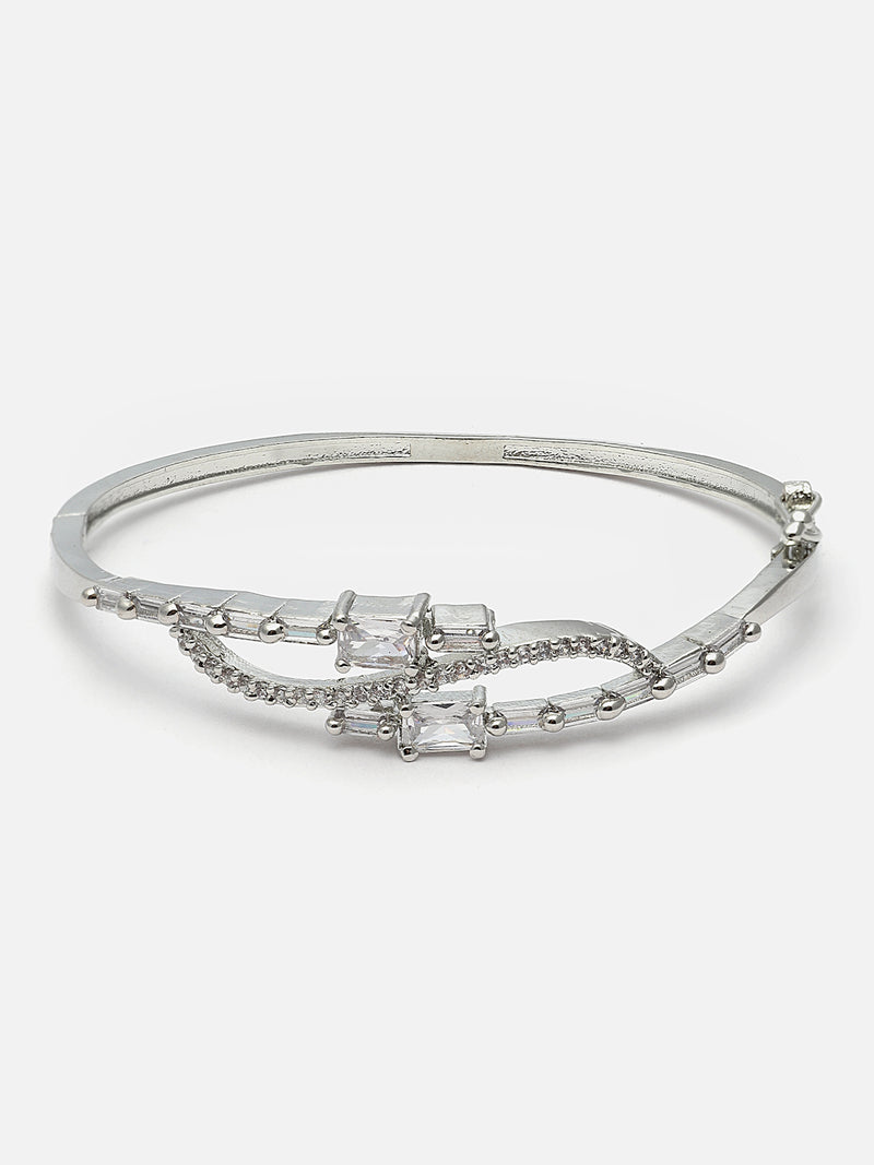 Rhodium-Plated White American Diamond Studded Kada Bracelet