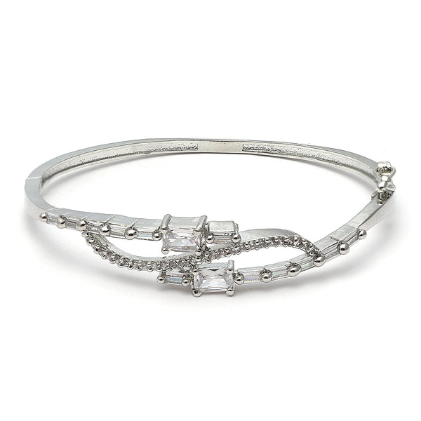 Rhodium-Plated Silver Toned White American Diamond Studded Kada Bracelet