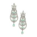 Rhodium-Plated Silver Toned Sea Green & White American Diamond studded Crescent Shaped Drop Earrings