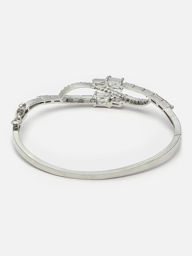 Rhodium-Plated White American Diamond Studded Kada Bracelet