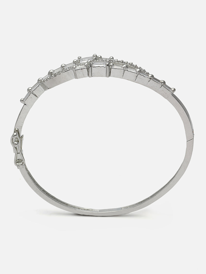 Rhodium-Plated White American Diamond Studded Kada Bracelet