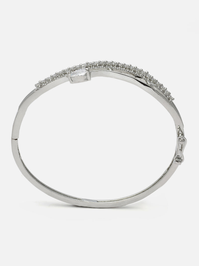 Rhodium-Plated Grey American Diamond Studded Kada Bracelet