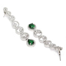 Rhodium-Plated Silver Toned Green & White American Diamond studded Circular Shaped Drop Earrings