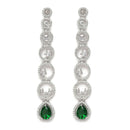 Rhodium-Plated Silver Toned Green & White American Diamond studded Circular Shaped Drop Earrings