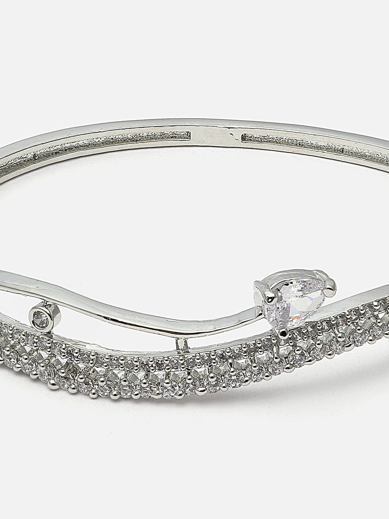 Rhodium-Plated Grey American Diamond Studded Kada Bracelet