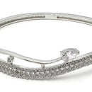 Rhodium Plated Silver Toned White Teardrop  American Diamond Stone Studded Kada Bracelet