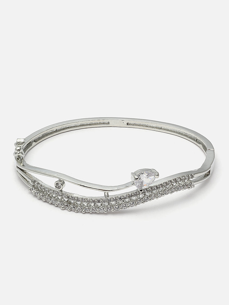 Rhodium-Plated Grey American Diamond Studded Kada Bracelet