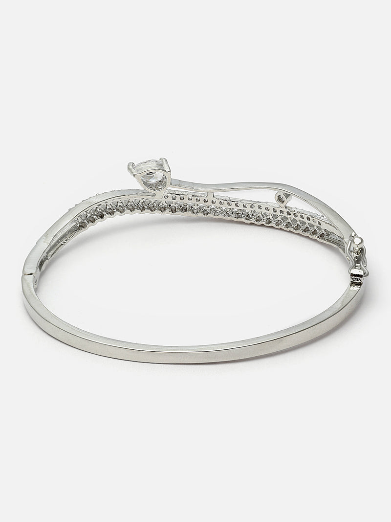 Rhodium-Plated Grey American Diamond Studded Kada Bracelet