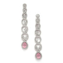 Rhodium-Plated Silver Toned Pink & White American Diamond studded Circular Shaped Drop Earrings