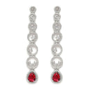 Rhodium-Plated Silver Toned Red & White American Diamond studded Circular Shaped Drop Earrings