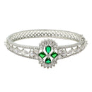 Rhodium-Plated Silver Toned Emerald Green American Diamond Studded Bracelet