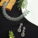Rhodium-Plated Green & White Dribble Shape American Diamonds Studded Necklace & Earrings Jewellery Set