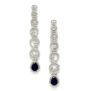 Rhodium-Plated Silver Toned Navy Blue & White American Diamond studded Circular Shaped Drop Earrings
