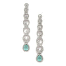 Rhodium-Plated Silver Toned Sea Green & White American Diamond studded Circular Shaped Drop Earrings