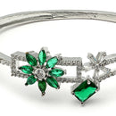 Rhodium-Plated Silver Toned Emerald Green American Diamond Studded Bracelet