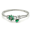 Rhodium-Plated Silver Toned Emerald Green American Diamond Studded Bracelet
