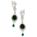 Rhodium-Plated Green & White American Diamond studded Handcrafted Teardrop Drop Earrings