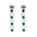Rhodium-Plated Silver Toned Oval Green American Diamond Long Necklace with Earrings Jewellery Set