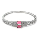 Rhodium Plated Silver Toned Square Shape Ruby Red American Diamond Studded Bracelet