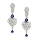 Rhodium-Plated Silver Toned Navy Blue & White American Diamond studded Spiked Shaped Drop Earrings