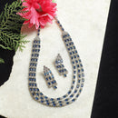 Rhodium-Plated Navy Blue American Diamond Studded Layered Necklace & Earrings Jewellery Set