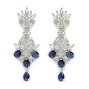 Rhodium-Plated Silver Toned Navy Blue American Diamond studded Spiked Shaped Drop Earrings