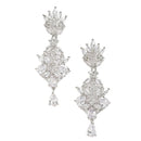 Rhodium-Plated Silver Toned White American Diamond studded Spiked Shaped Drop Earrings