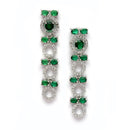 Rhodium-Plated Silver Toned Circular Green American Diamond Long Necklace with Earrings Jewellery Set
