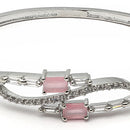 Rhodium-Plated Silver Toned Square  Pink American Diamond Studded Kada Bracelet