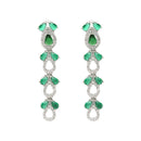 Rhodium-Plated Silver Toned Leaf Green American Diamond Studded Long Necklace with Drop Earrings Jewellery Set