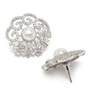 Rhodium-Plated Silver Toned White American Diamond studded Floral Shaped Studs Earrings