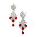 Rhodium-Plated Silver Toned Red American Diamond studded Spiked Shaped Drop Earrings