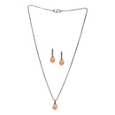 Rose Gold-Plated Gunmetal Toned White Cubic Zirconia studded Round Shaped Cute Pendant with Earrings
