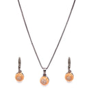 Rose Gold-Plated Gunmetal Toned White Cubic Zirconia studded Round Shaped Cute Pendant with Earrings