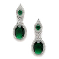 Rhodium Plated Oval American Diamond Contemporary Long Drop Earrings