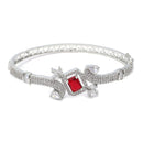 Rhodium-Plated Silver Toned Square Shaped Ruby Red American Diamond Studded Bracelet