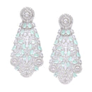 Rhodium-Plated Silver Toned Sea Green American Diamond Choker Necklace with Earrings Jewellery Set