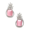 Rhodium-Plated Silver Toned American Diamond studded Paisley Shaped Studs Earrings