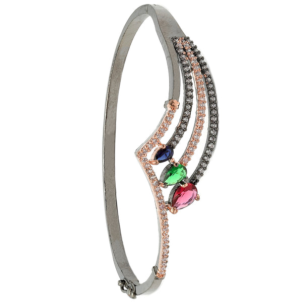 Rose Gold-Plated Black Toned  Teardrop Shaped Multi-Colour American Diamond Studded Bracelet