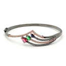 Rose Gold-Plated Black Toned  Teardrop Shaped Multi-Colour American Diamond Studded Bracelet