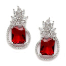 Rhodium-Plated Silver Toned American Diamond studded Paisley Shaped Studs Earrings